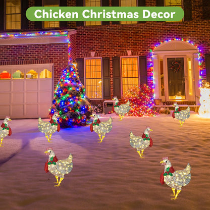 Light Up Chicken Outdoor Christmas Decor, Lights LED Yard Signs with Stakes Chicken Ornaments, Light Up Chicken with Scarf for Xmas Gifts Courtyard Lawn Garden Christmas Feeling Decoration