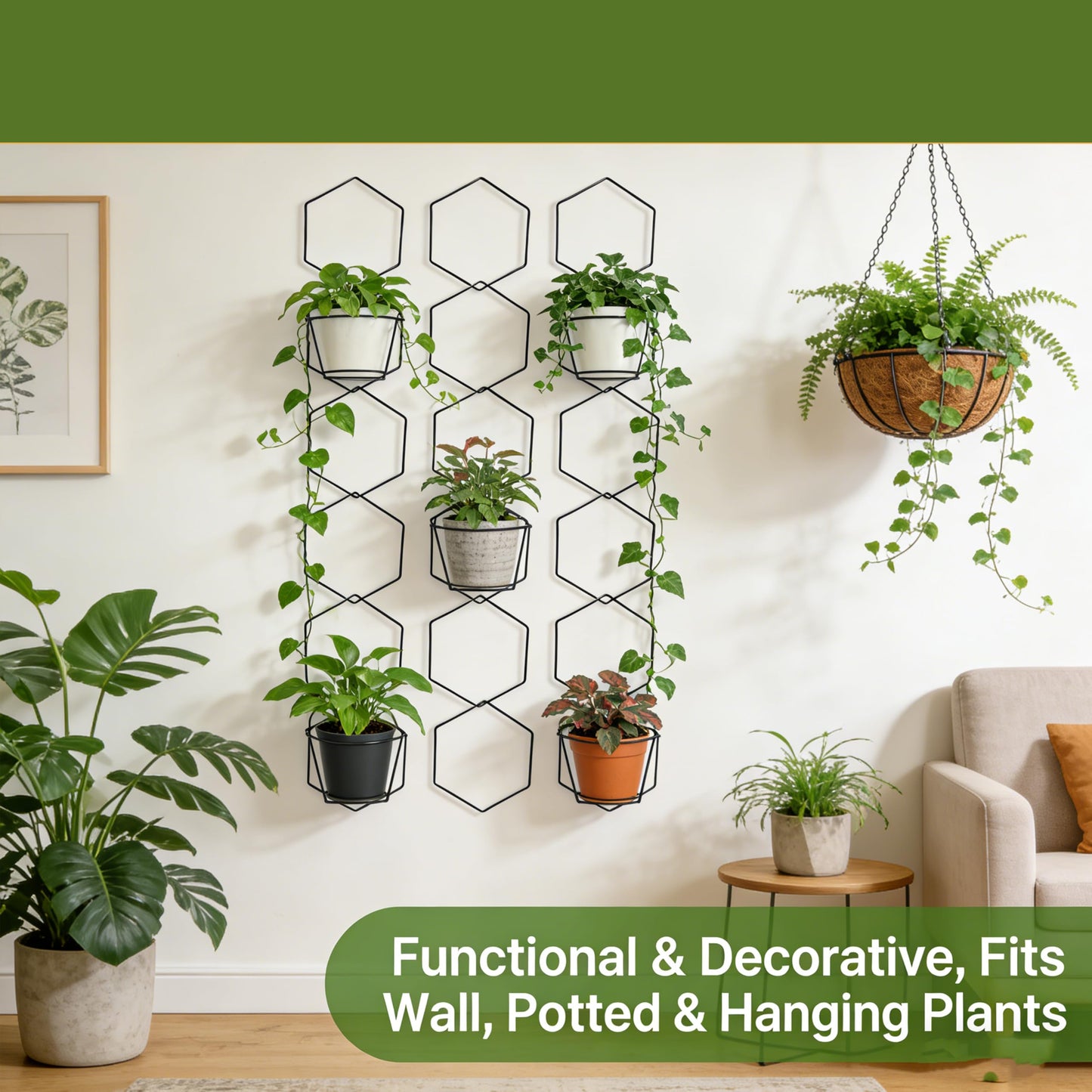 Wall Trellis Indoor, Garden Trellis Plant Accessories Sturdy Wall Trellis for Indoor Climbing Plants, Practical Plant Accessories with Stable Support for Pothos, Ivy, Monstera & More Houseplants