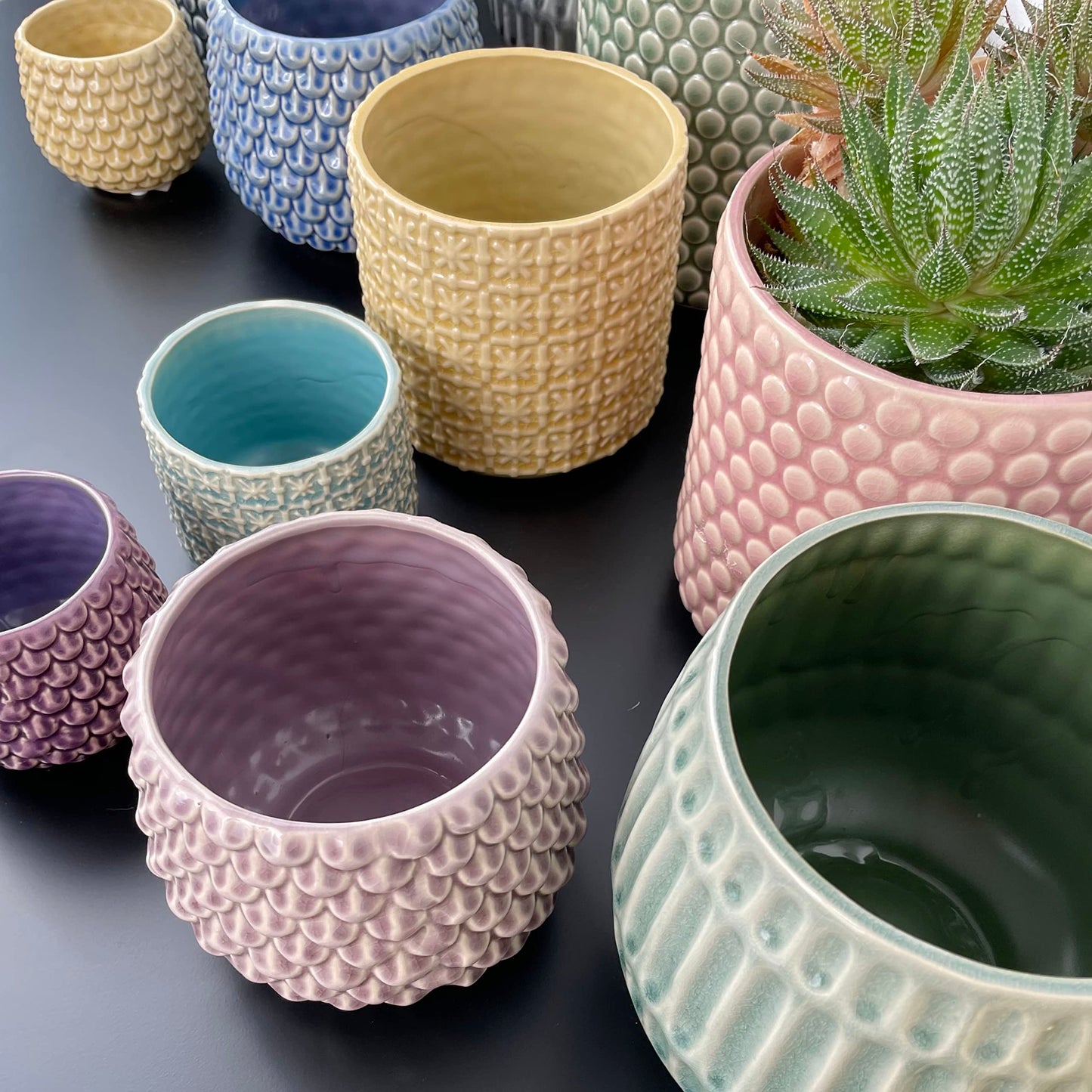 Nordring Stoneware Flower Pot – 6’’ White Planter with Polka Dots – Modern Ceramic Pot with Crackle Glaze – No Drainage Holes – Holds 5’’ Indoor Plant