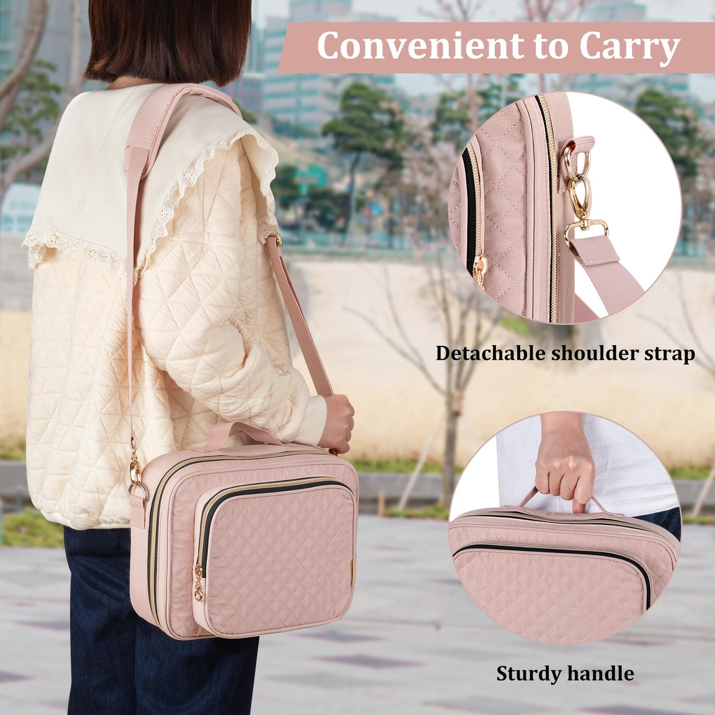 Teamoy Journal Supplies Storage Case, Journal Supplies Holder with Detachable Pen Slots, Travel Organizer Holder for B5 Notebooks, Planner, Pens, Journal Supplies and Accessories, Pink Quilted