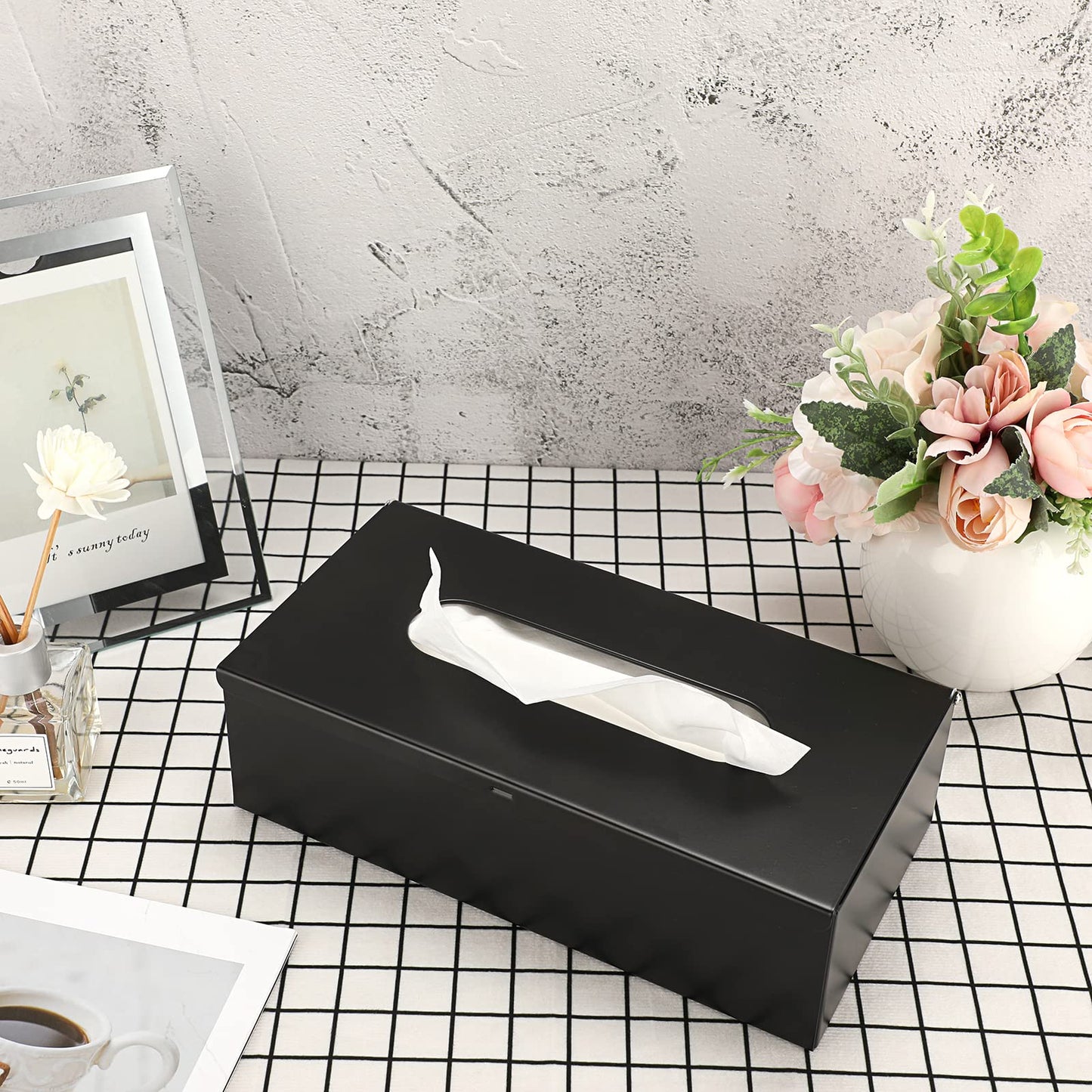Sumnacon Rectangular Tissue Box Cover - Stylish Stainless Steel Tissue Box Holder, Modern Metal Facial Tissue Holder for Dresser Table Night Stand Bathroom Vanity Home Office Bar Decor, Black
