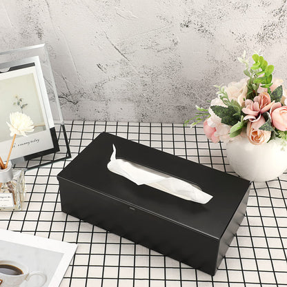 Sumnacon Rectangular Tissue Box Cover - Stylish Stainless Steel Tissue Box Holder, Modern Metal Facial Tissue Holder for Dresser Table Night Stand Bathroom Vanity Home Office Bar Decor, Black