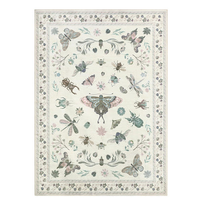 Dadasgk Insect Print Washable Area Rugs 5x7, Soft Rugs for Living Room, Ultra-Thin Non Slip Modern Bedroom Rug, Throw Rug Large Boho Carpet for Dining Room Kids Nursery Office, Beige