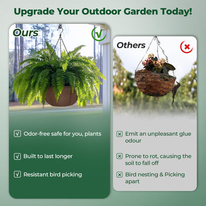 T4U Hanging Planters for Outdoor Plants, 3 Pack 12 Inch Hanging Baskets for Plants Outdoor with Rustproof Chain, Fabric Hanging Pots for Plants, Hanging Planter for Balcony Porch Deco