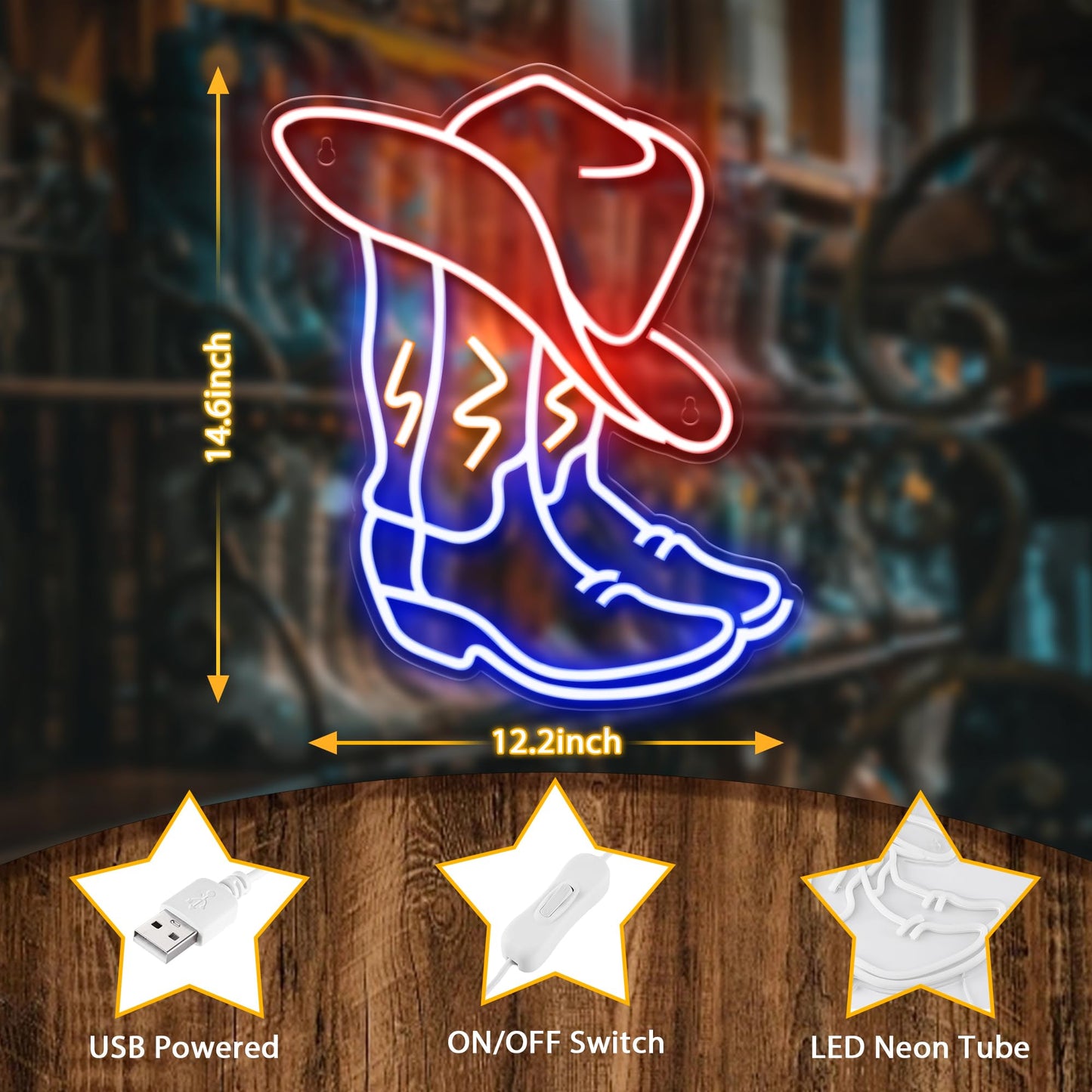 Kavaas Cowboy Boot Neon Sign, Neon Cowboy Hat Sign for Wall Decor | Western Neon Sign for Bedroom, Bar, Office, Man Cave - Best Gifts for Rodeo Enthusiast, Birthday, Christmas