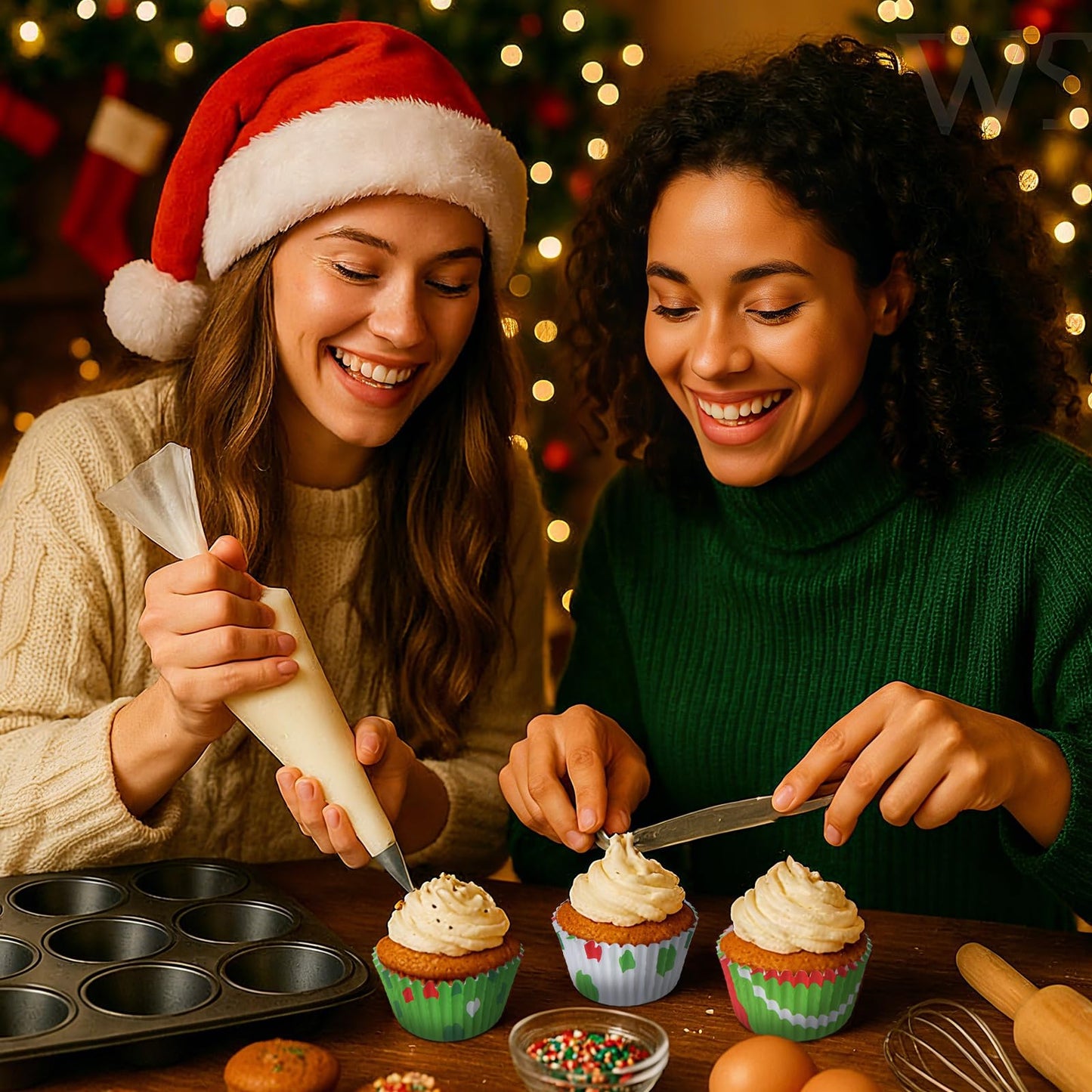 Vesici 600 Pcs Christmas Cupcake Liners Red Green Candy Pattern Christmas Baking Supplies Muffin Cupcake Wrappers for Xmas Holiday Birthday Party Cake Candy Chocolate Decorations Supplies