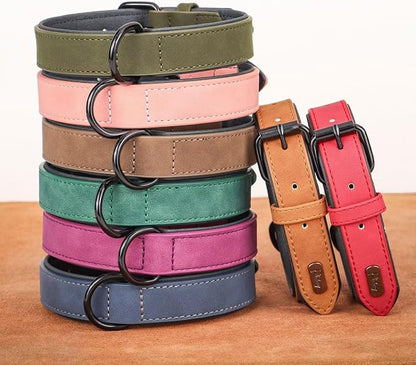 Didog Soft Padded PU Leather Dog Collar, Breathable and Adjustable Dog Collars for Medium Dogs, Comfortable for Daily Walk, Dark Green, L Fit Neck 14-18"(22-44 lbs)