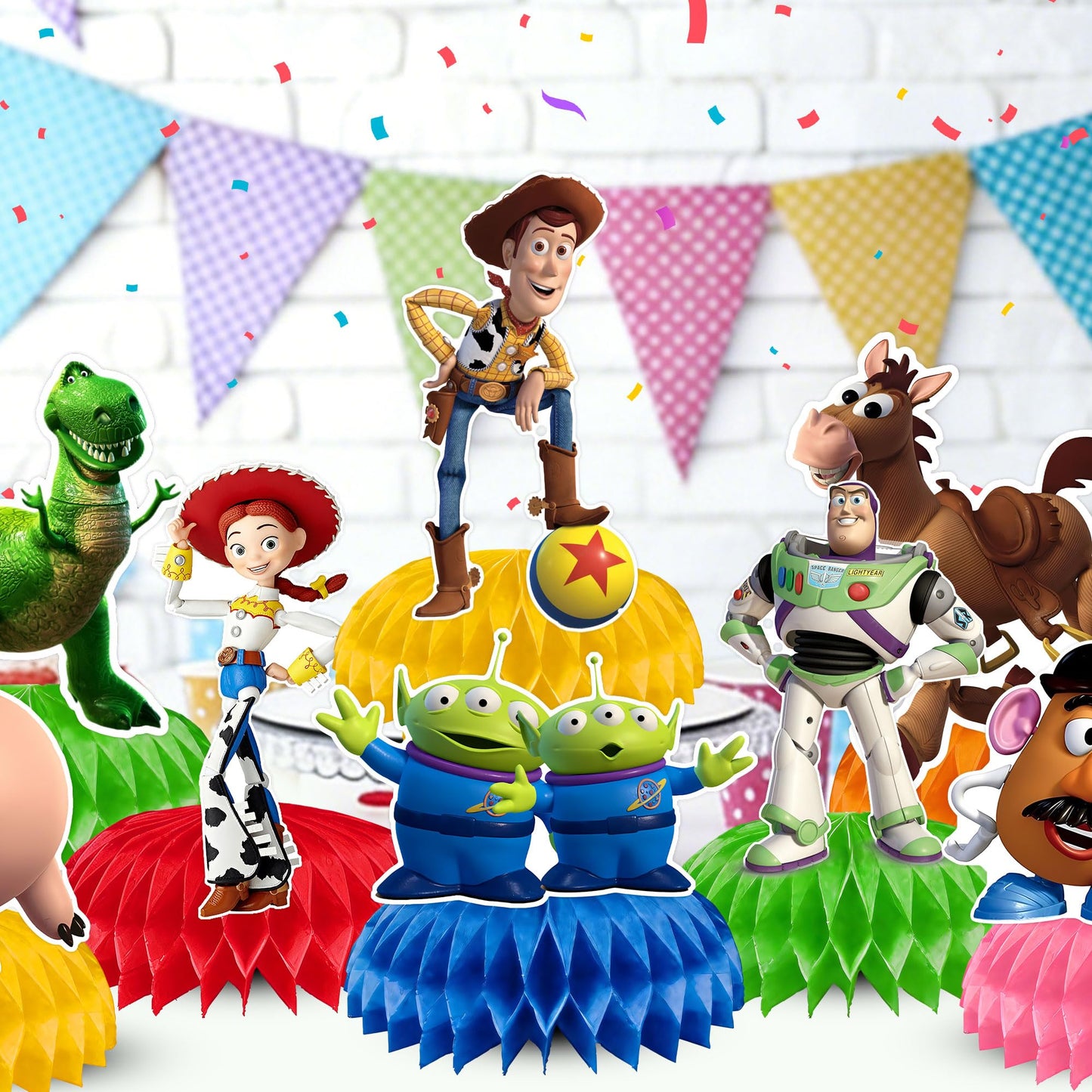 9Pcs Toy Honeycomb Centerpieces, Cartoon Movie Theme Birthday Party Supplies, Double-Sided 3D Table Decorations & Favors for Kids