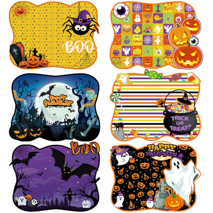 6 Pcs Halloween Placemats Plastic Pumpkin Spider Ghost Witch Happy Halloween Table Mats Boo Purple Blue Orange Spooky Waterproof Placemat for Kitchen Home Table Party Decoration, 11.81 x 15.75 Inch