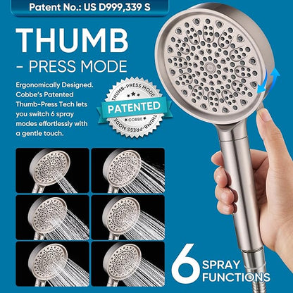 Cobbe Filtered Shower Head with Handheld, High Pressure 6 Spray Mode Showerhead with Filters, Water Softener Filters Beads for Hard Water - Remove Chlorine - Brushed Nickel