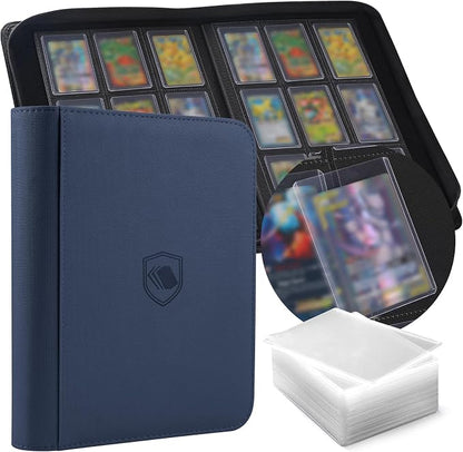 Toploader Binder, Holds 360 Toploaders, 100 Toploaders INCLUDED, 9-Pocket PU Cover Top Loader Binder for 3" x 4" Rigid Toploader, Ringless Double-Sided Toploader Card Binder for TCG, Sport Cards