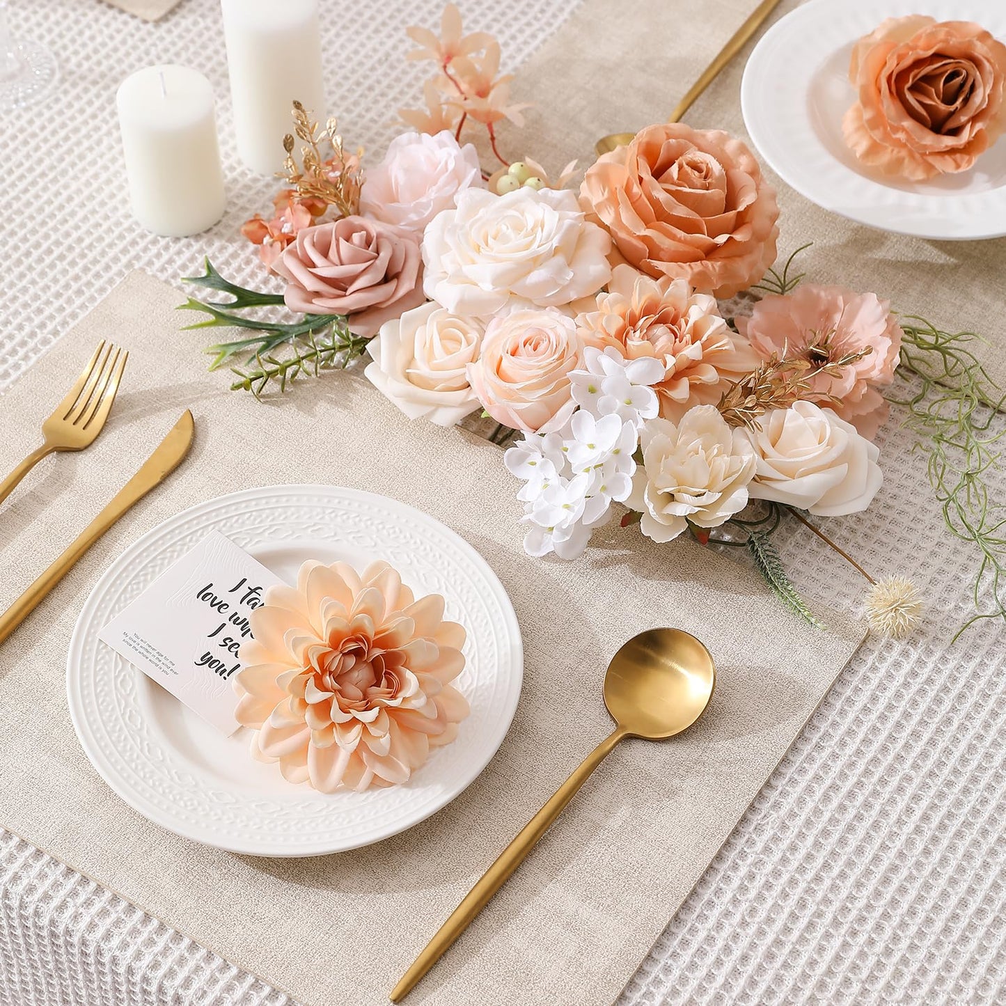 Kisflower Flowers Artificial Combo Cake Flowers Decorations Fake for DIY Wedding Bridal Bouquet Centerpieces Arrangements (Boho Nude)