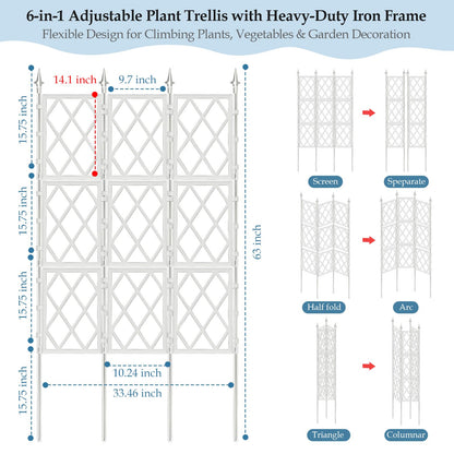 DEVISEFUN 5.25FT Garden Trellis for Climbing Plants Outdoor, White Iron Pipe Support Fence, Metal Wall Trellis Climbing Frame, Trellis for Potted Plants Indoor for Ivy Vines Vegetable Flower