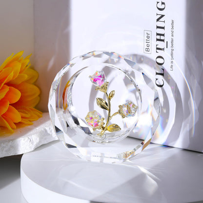 Clear Rose Flower Crystal Figurine with Vase - Bouquet Flowers Ornament Gifts for Wife Girlfriend Women - Handmade Crystal Flower Collectible Home Table Decor for Valentine's Day Wedding Anniversary