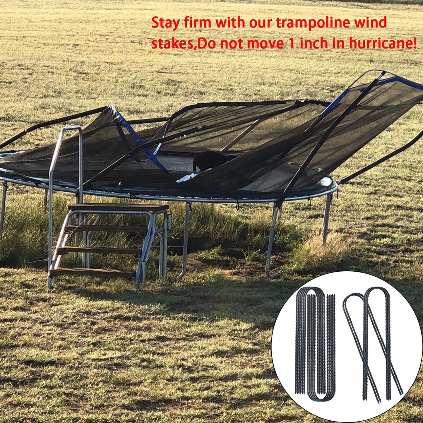 Trampolines Wind Stakes 24 Pack, 12 Inch Heavy Duty U Shaped Rebar Stake Ground Anchors Galvanized Steel Safety Trampoline Anchors for Garden Decoration, Camping Tents, Soccer Goals, etc