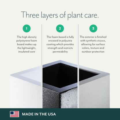 PolyStone Monterray Modern Outdoor/Indoor Square Planter - 23" x 23" x 19" H - Lightweight Weather Resistant Stone-Look Resin Planter - Commercial & Residential - Greige
