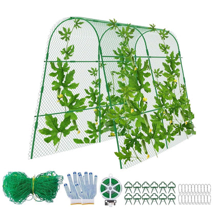 codree Cucumber Trellis for Raised Bed, 63 x 63 Inch U-Shape Garden Trellis for Climbing Plants Outdoor, Metal Arch Trellis with Climbing Net Clips for Growing Vine Vegetable, Tomato, Bean, Zucchini