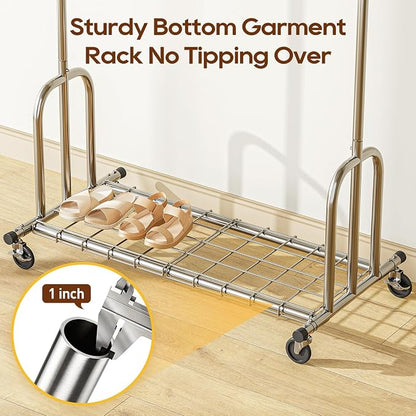 TigerParty Heavy Duty Clothes Rack,Load 600 LBS,Metal Garment Rack,Standing Rolling,Clothing Rack for Hanging Clothes,Portable Closet Wardrobe Rack for Bedroom Laundry Living Room
