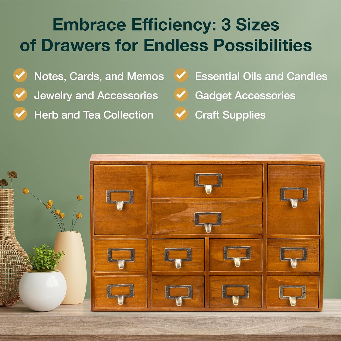 12-Drawer Apothecary Cabinet - Index Card Organizer - Vintage Chest of Drawers - Mahogany Wooden Organizer - Office Desktop Drawer Organizer for Herb Storage, Apothecary Diaries, Tea Collection