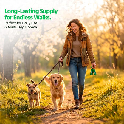 Dog Poop Bags, Light Baby Powder Scent, 90 Count (6 Rolls), Certified Compostable Cornstarch Blend - ASTM D6400 & EN 13432, Extra Thick, Leak-Proof, 9x13 Inch for Dogs & Cats