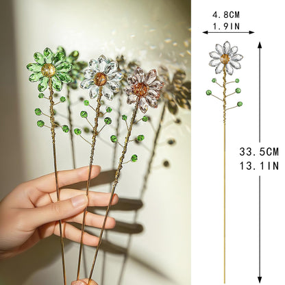 H&D HYALINE & DORA 3 Pcs Crystal Sunflower Suncatchers with 13'' Gold Trellis Metal Plant Stake for Indoor Outdoor Garden Potted Plants Decorations Plant Lover Gift(Clear, Green, Pink)