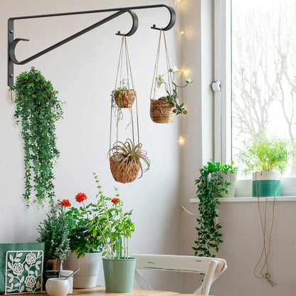 Hystun Plant Hangers Outdoor (2 Pack-15.5 Inch Black) Plant Hooks Heavy Duty Iron Plant Hanger Hook for Wall, Hanging Plant Bracket for Planters, Bird Feeders, Lanterns, Wind Chimes, Outdoor