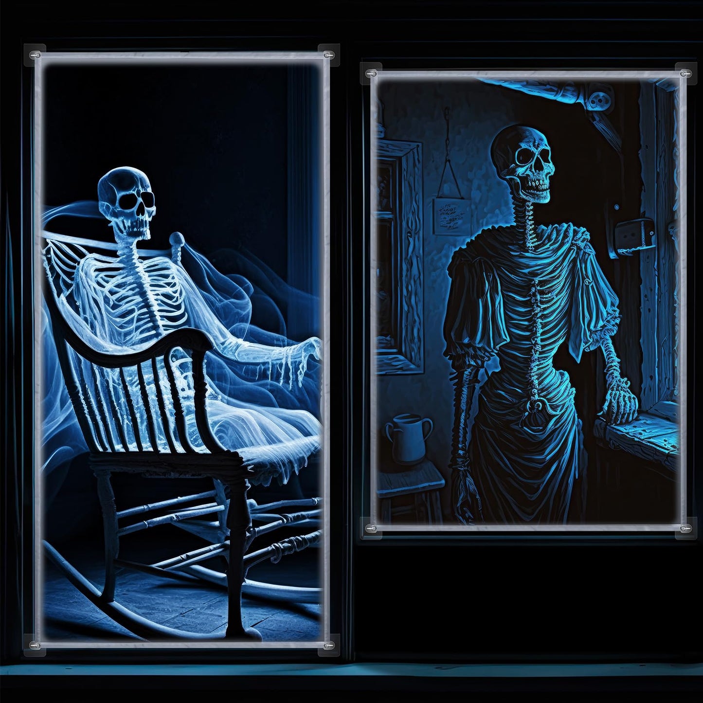 Oudain 2 Pack Halloween Fabric Rear Projection Screen Window Projection Portable White Projector Screen Sheet with Mounting Hardware for Door Projecting Halloween Videos(36 x 80 Inch,40 x 60 Inch)