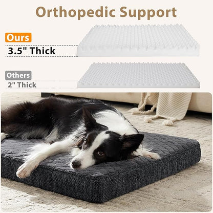 JOEJOY Orthopedic Dog Bed for Extra Large Dogs, Washable Dog Crate Bed Large Sized with Removable Cover, Egg Memory Foam Big Pet Beds, Grey, 47"x29"