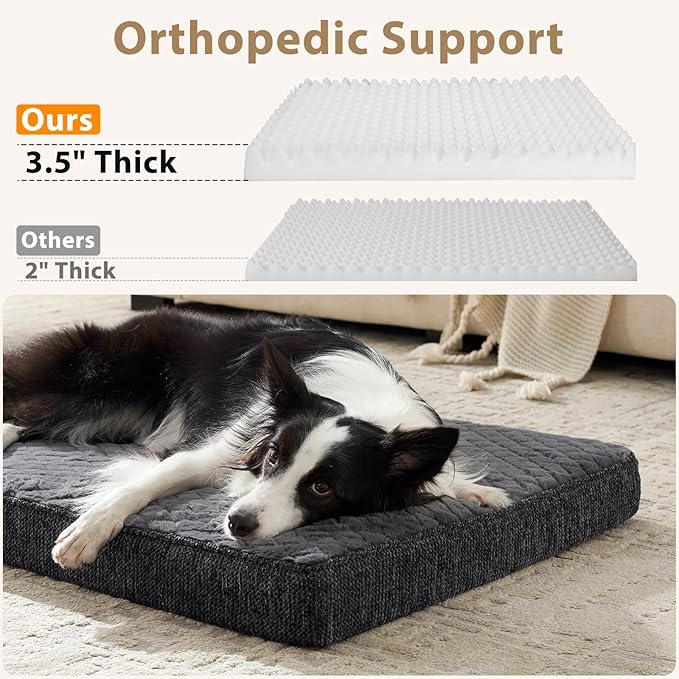 JOEJOY XL Dog Beds Large Sized Dog, Orthopedic Big Dogs Crate Bed with Washable Removable Cover, Extra Thick Egg-Crate Memory Foam Pet Beds up to 80 lbs, Grey, 41"x27"