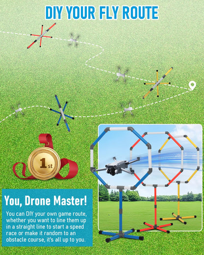 Drone Obstacle Course Kit, Includes 3 Different Hoop Sizes, Professional RC FPV Racing Training Set for Kids & Adults, Portable Game Loop Gate System with Separate Storage Bag