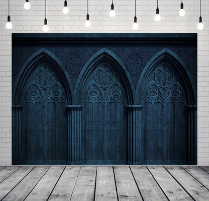 BELECO 10x6.5ft Fabric Dark Medieval Gothic Wall Backdrop Abandoned Night Castle Crypt Gothic Arch Stone Wall Background Medieval Themed Party Decorations Ghost Vampire Halloween Shoot Photo Props