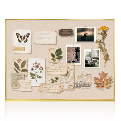 QUEENLINK Linen Bulletin Board 24" x 18", Fabric Pin Board with Gold Aluminum Frame, Decorative Vision Board for Home Office, Bedroom & Dorm Wall Decor, Includes 10 Push Pins, Beige