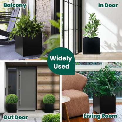 GZGNEEVL Galvanized Steel Planter Box Black Metal Planter 16Inch Square Indoor Outdoor Planters Cube Steel Heavy Duty Powder Coating Modern Commercial Residential for Patio, Yard, Garden