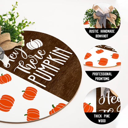 Hey There Pumpkin Front Door Sign 12"x12" Welcome Fall Door Hanger Autumn Thanksgiving Sign Farmhouse Fall Decorations Hanging Porch Sign Rustic Autumn Outdoor Plaques Wall Art Sign for Home