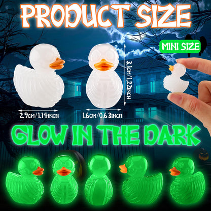 Quzzil 80 Pcs Summer Halloween Mini Cruise Duck Luminous Resin Spooky Tiny Skeleton Duck Figurines Glow in The Dark Decor for Party Favor Prank Game Dollhouse Aquarium Potted Miniature Landscape DIY
