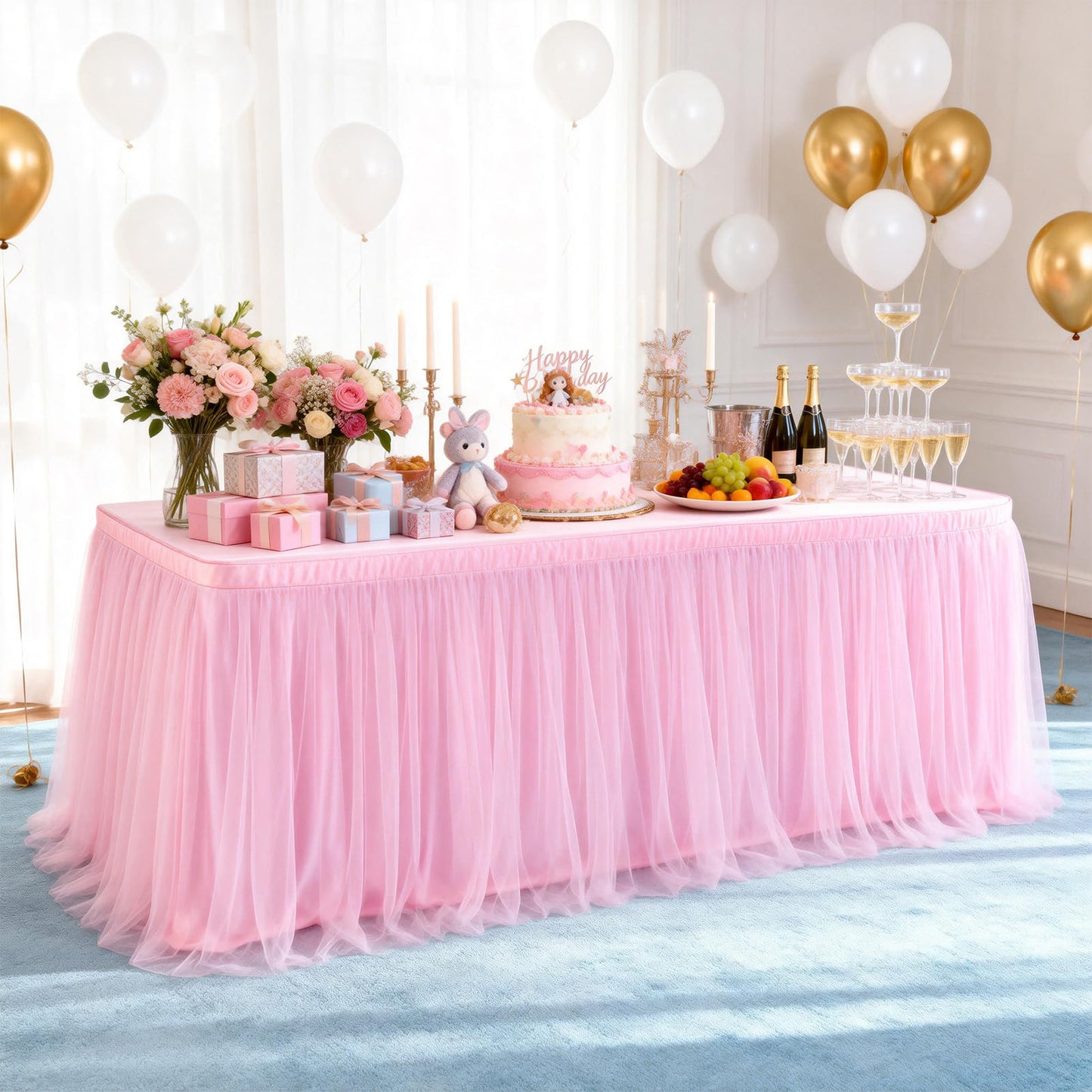 THARAHT Tulle Table Skirt 6FT 180CM Long for Rectangle Tables Round Tables Ruffle Desk Skirt for Princess Girls Birthday Party Cake Dessert Decorations Table Skirt