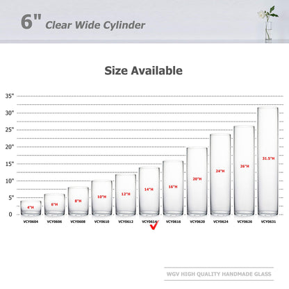 WGV Cylinder Vase Bulk, Width 6", Height 14", Clear Glass Container Terrarium Candle Holder for Wedding Centerpiece, Party Event, Home Decor, 6 Pieces