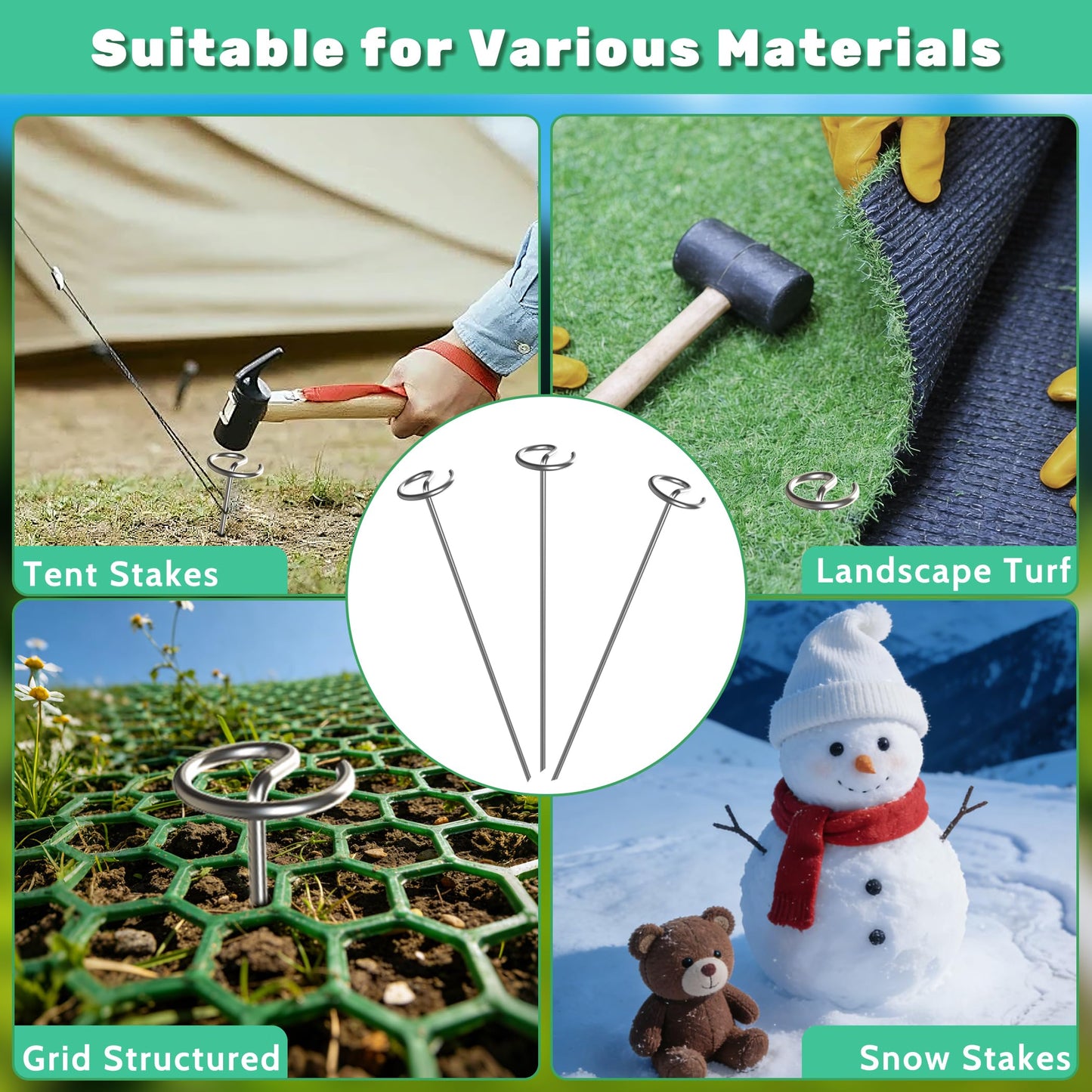 12 Inch 8 Gauge Circle Top Landscape Fabric Staples, HKKZYT 50 Pcs Galvanized Landscape Fabric Pins, Gardening Essentials Garden Weed Barrier Stakes Sod Staples for Outdoor