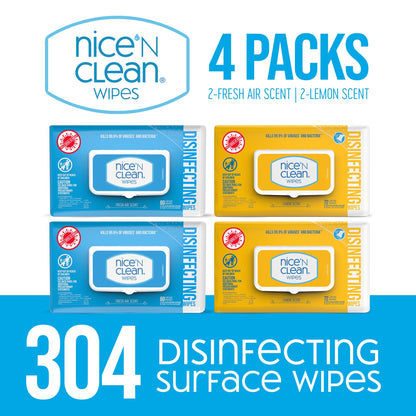 Nice 'N Clean Disinfecting Surface Wipes 304ct | Cleans & Disinfects Home & Kitchen Surfaces | Fresh & Lemon Scent