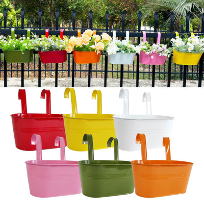 Joyfernal 12" Balcony Railing Planters, Outdoor Hanging Planter for Fence, Stylish Metal Porch Deck Flower Pot for Herbs & Succulents (11.8", Pack of 6)