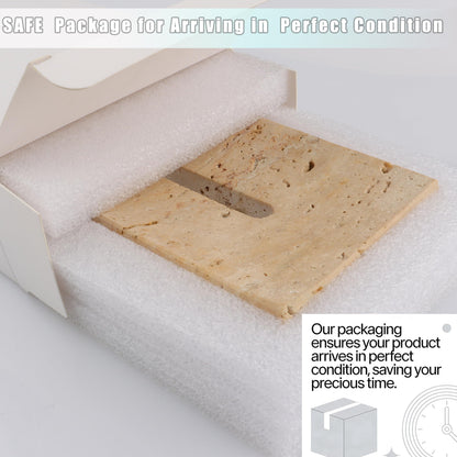LMHOUS Natural Travertine Marble Soap Dish - Beige Brown Stone Soap Holder for Shower, Bathroom, Kitchen Sink Sponge & Jewelry Ring Tray