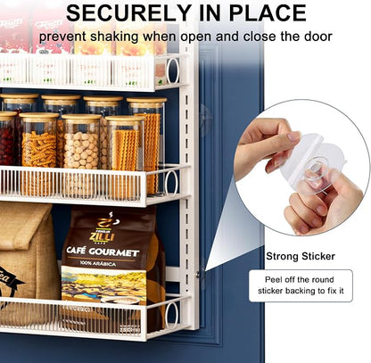 Over the Door Pantry Organizer 9 Tier Hanging Door or Wall Mounted Spice Rack with Adjustable Acylic Basket,Heavy Duty Metal Seasoning Storage Shelf for Kitchen Pantry and Bathroom White
