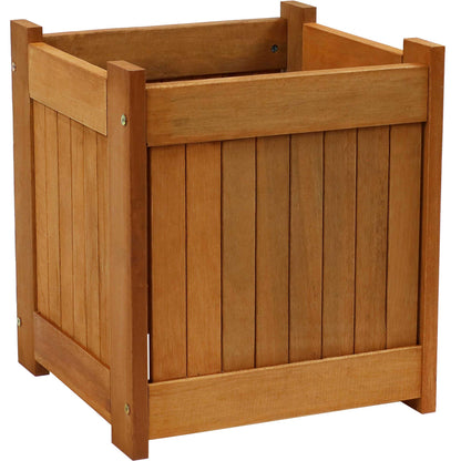 Sunnydaze 16-Inch Meranti Wood Planter Boxes for Outdoor Plants - Square Large Planter Boxes with Teak Oil Finish - Set of 2