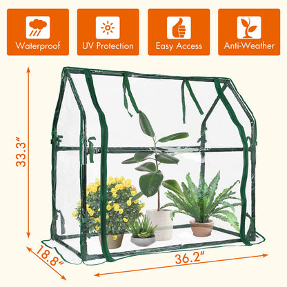 Gardzen Mini Greenhouse Heavy Duty Portable Green House, Zipper Clear Tent Indoor or Outdoor for Plants 36.2”(L) x18.9”(W) x33.3”(H)