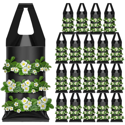 Ginwrek Strawberry Planter 20PCS Hanging Strawberry Planter, 9x21inch Grow Bags Space-Saving Ventilate Hanging Grow Bags for Balcony & Garden, Black
