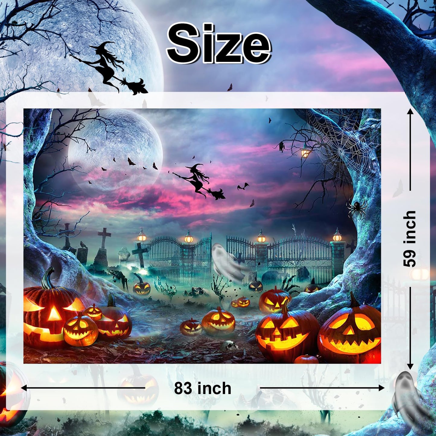 Avezano Halloween Photography Backdrop Horror Moon Night Scary Pumpkin Ghost Witch Background Spooky Skull Iron Gate Jack O'Lantern Halloween Backdrops Photo Studio Props