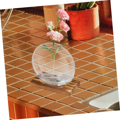 YOSADIER 2Sets Clear Glass Planter with Wooden Base Elegant Small Terrarium Vases for Home Office and Event Decor for Hydroponic Plants Like and African Violets