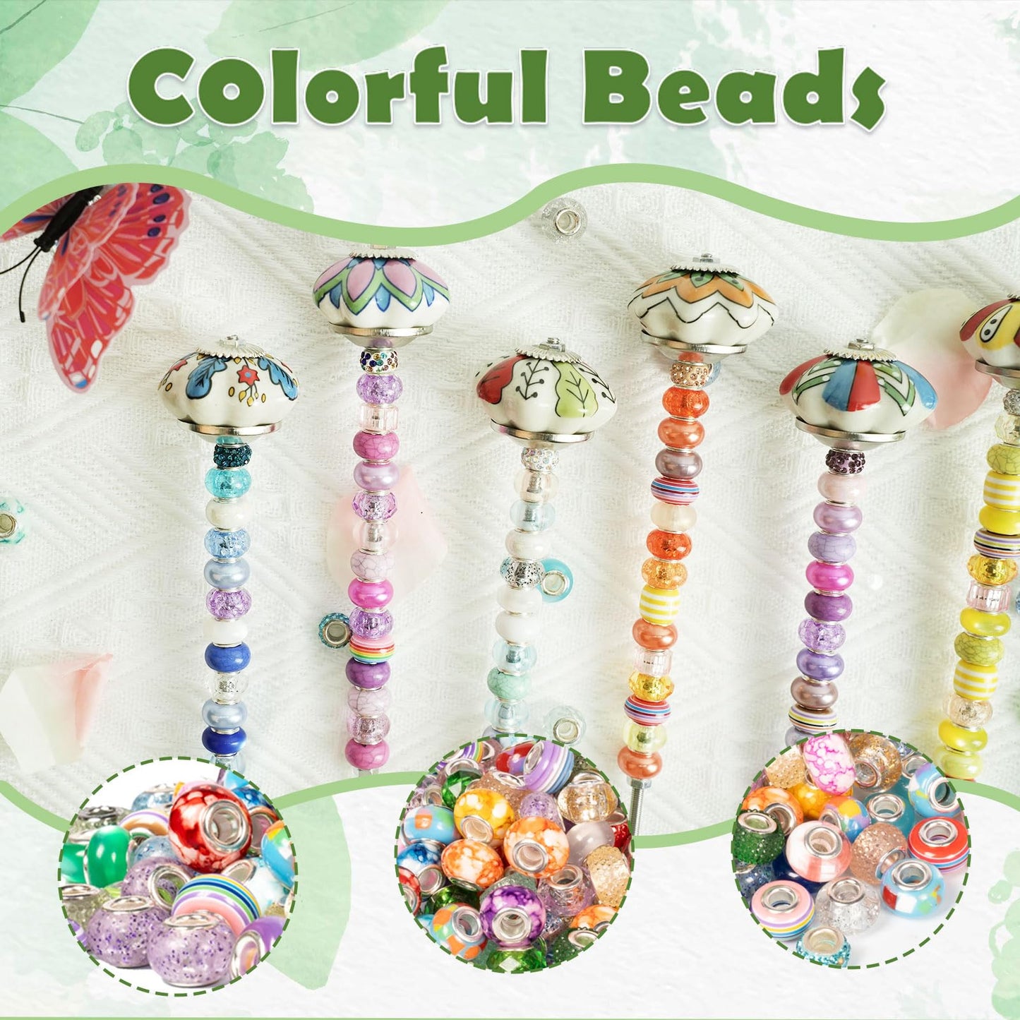 250pcs DIY Fairy Wand Garden Stakes Kit, Beaded Garden Stakes Kit for Outdoor Decoration (Mushroom)