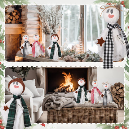 SmoothNovelty 3 Pcs Christmas Snowman Decoration Let It Snow Snowman Ghost Table Centerpiece Winter Snow Man Figurine Wooden Tabletop Decor for Xmas Home Party Favor Gift