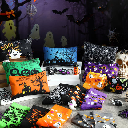 Dansydaisy 30 Pcs Halloween Gift Bulk for Women Halloween Spider Webs Makeup Cosmetics Bags and Skeleton Bats Ghosts Pendant Ornament Keychains Pumpkin Socks Gothic Gift for Trick or Treat Party Favor